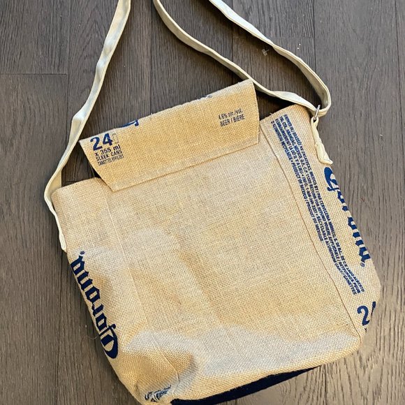 Beach Picnic Beer Towel Corona Burlap Shoulder Bag Strap Flap Satchel - Picture 5 of 5